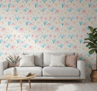 Papel tapiz flores en tonos pastel - TenVinilo