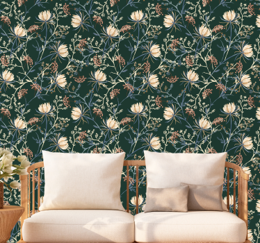 Papel tapiz flores estampado floral botánico - TenVinilo