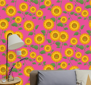 Papel tapiz flores exhibición vibrante de girasoles - TenVinilo