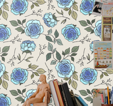 Papel tapiz flores flores azules suaves - TenVinilo