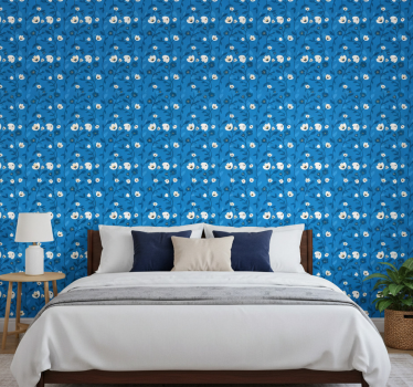 Papel tapiz flores flores blancas sobre fondo azul - TenVinilo