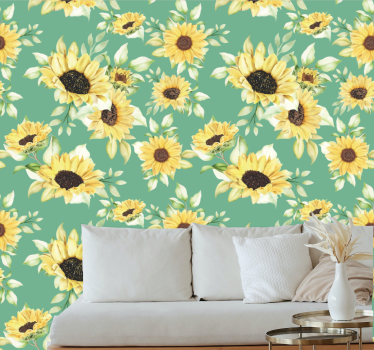 Papel tapiz flores flores de girasol - TenVinilo