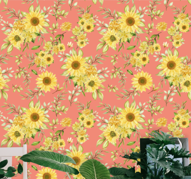 Papel tapiz flores flores de girasol - TenVinilo