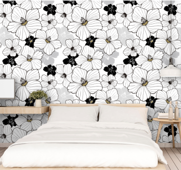 Papel tapiz flores flores en blanco y negro - TenVinilo