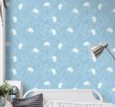 Papel tapiz flores fondo con patrón azul - TenVinilo
