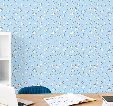 Papel tapiz flores fondo floral azul - TenVinilo