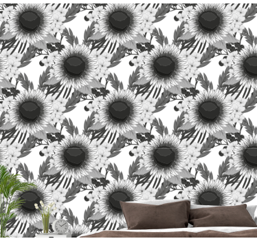 Papel tapiz flores girasoles monocromáticos - TenVinilo