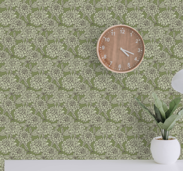 Papel tapiz flores motivo botánico verde - TenVinilo