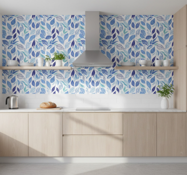 Papel tapiz flores hojas dibujadas en azul - TenVinilo