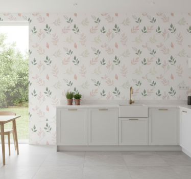 Papel tapiz flores hojas ligeras en colores suaves - TenVinilo