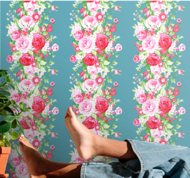Papel tapiz flores líneas verticales de flores - TenVinilo