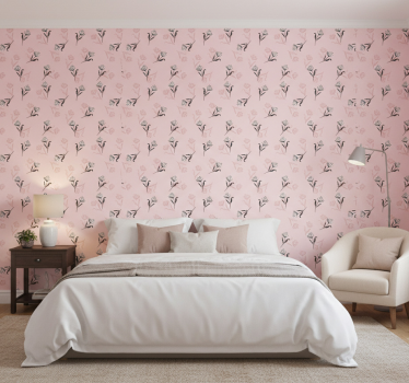 Papel tapiz flores lirios blancos sobre fondo rosa - TenVinilo