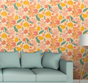 Papel tapiz flores motivo floral cítrico - TenVinilo
