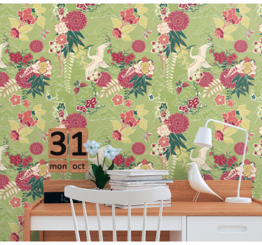 Papel tapiz flores motivo floral de grulla - TenVinilo