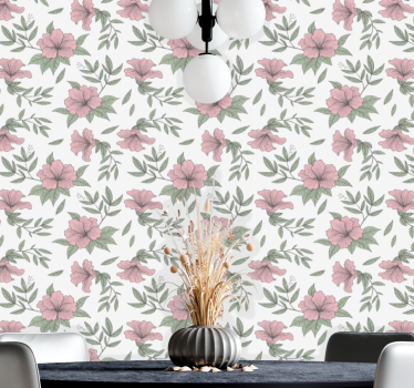 Papel tapiz comedor motivo floral rosa - TenVinilo