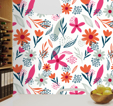 Papel tapiz flores motivos florales vibrantes - TenVinilo