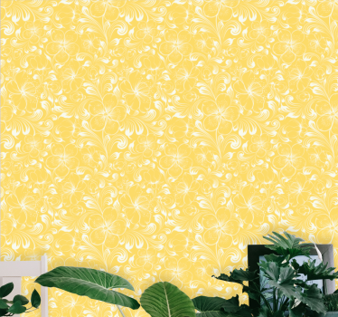 Papel tapiz flores patrón amarillo vivo - TenVinilo
