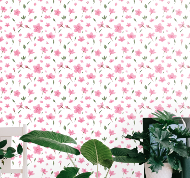 Papel tapiz flores patrón de flor rosa - TenVinilo