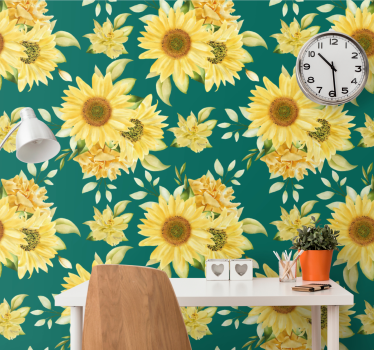 Papel tapiz flores patrón de floración de girasol - TenVinilo