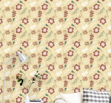 Papel tapiz flores patrón de floración esquemática - TenVinilo
