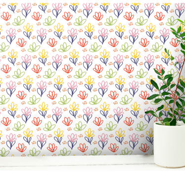 Papel tapiz flores patrón de garabato floral - TenVinilo