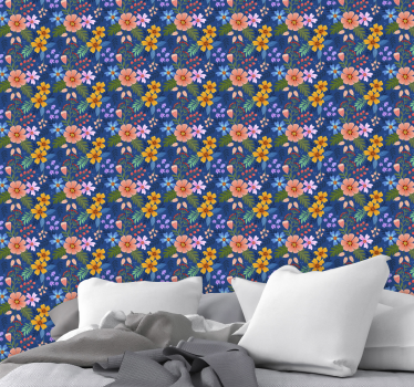 Papel tapiz flores patrón de ramo de flores - TenVinilo