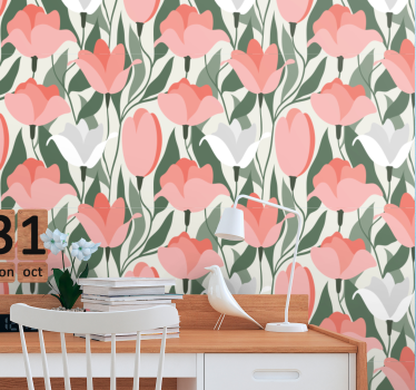 Papel tapiz flores patrón de tulipanes botánicos - TenVinilo