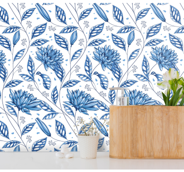 Papel tapiz flores patrón floral azul - TenVinilo