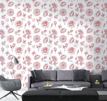 Papel tapiz flores patrón floral bosquejado - TenVinilo