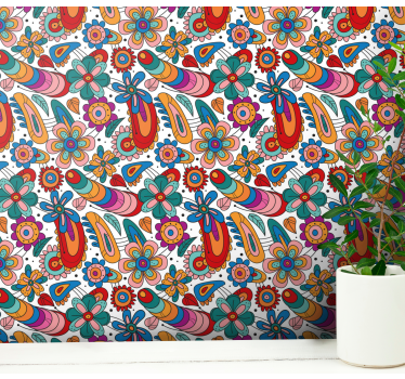 Papel tapiz flores patrón floral caprichoso - TenVinilo