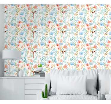 Papel tapiz flores patrón minimalista de acuarela - TenVinilo