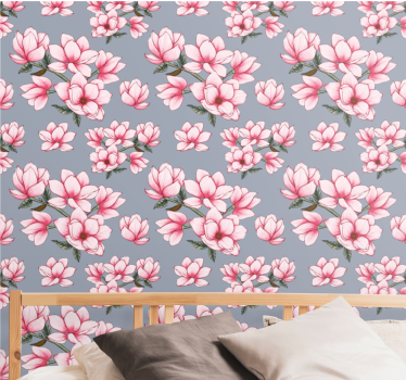 Papel tapiz flores patrón de color rosa magnolia - TenVinilo