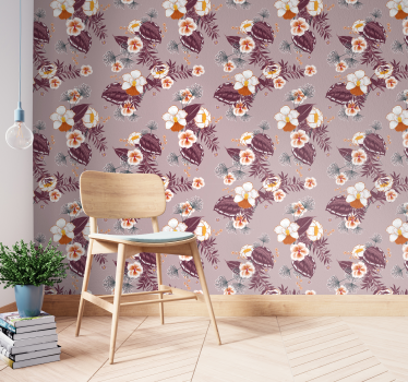 Papel tapiz flores patrón floral de orquídea - TenVinilo