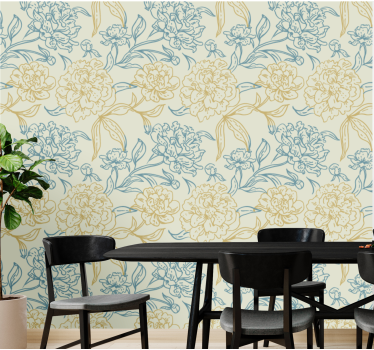 Papel tapiz flores patrón floral de peonía - TenVinilo