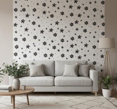 Papel tapiz flores patrón floral en tinta negra y blanca - TenVinilo