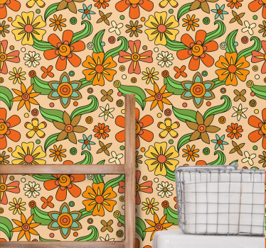 Papel tapiz flores patrón floral retro - TenVinilo
