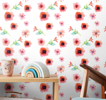 Papel tapiz flores patrón floral rosa simple - TenVinilo