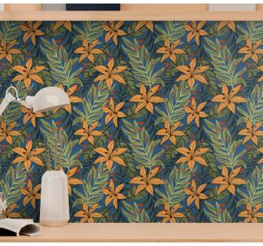 Papel tapiz flores patrón floral tropical - TenVinilo