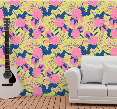Papel tapiz flores patrón floral vibrante - TenVinilo