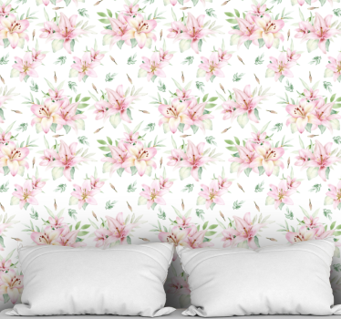 Papel tapiz flores patrón rosa y blanco - TenVinilo