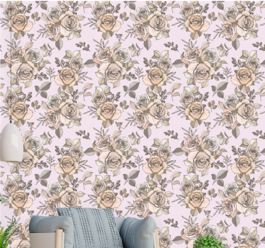 Papel tapiz flores patrón vintage rosa - TenVinilo