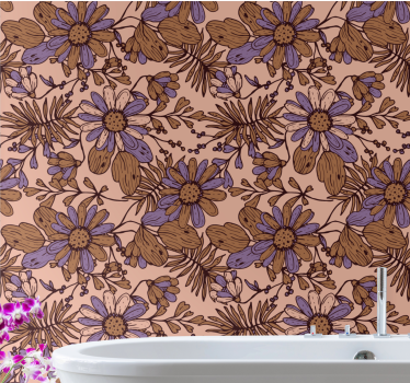 Papel tapiz flores patrones marrones florecientes - TenVinilo