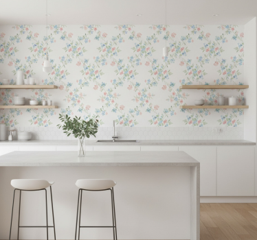 Papel tapiz flores pequeñas en acuarela suave - TenVinilo