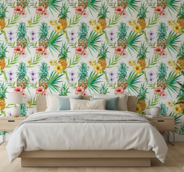 Papel tapiz flores piña pintada - TenVinilo