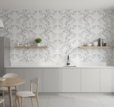 Papel tapiz flores ramas suaves grises - TenVinilo