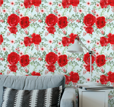 Papel tapiz flores rosa roja floral - TenVinilo