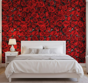 Papel tapiz flores rosas rojas románticas - TenVinilo
