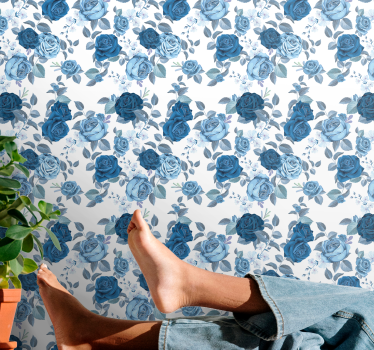 Papel tapiz flores superficie con estampado de rosas - TenVinilo