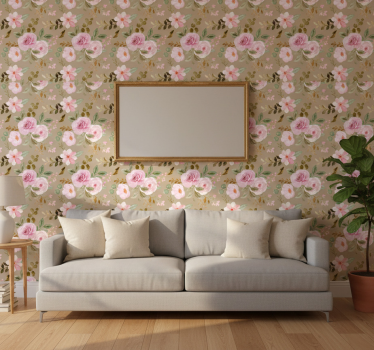 Papel tapiz flores textura de rosas beige vintage - TenVinilo