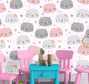 Papel tapiz gatos adorable patrón de gato - TenVinilo